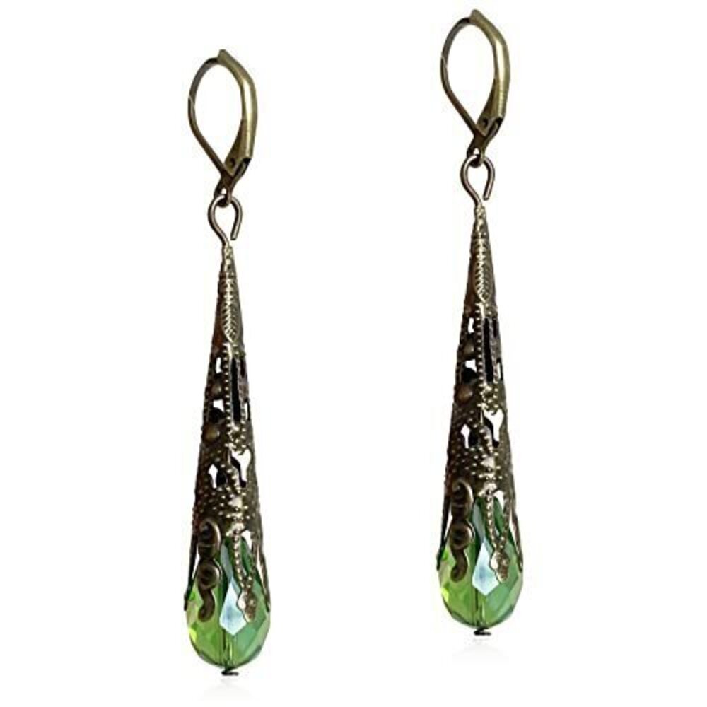 7251 Indian Ethnic Vintage Gold Brone Sparkly Crystal Teardrop Dangle Drop